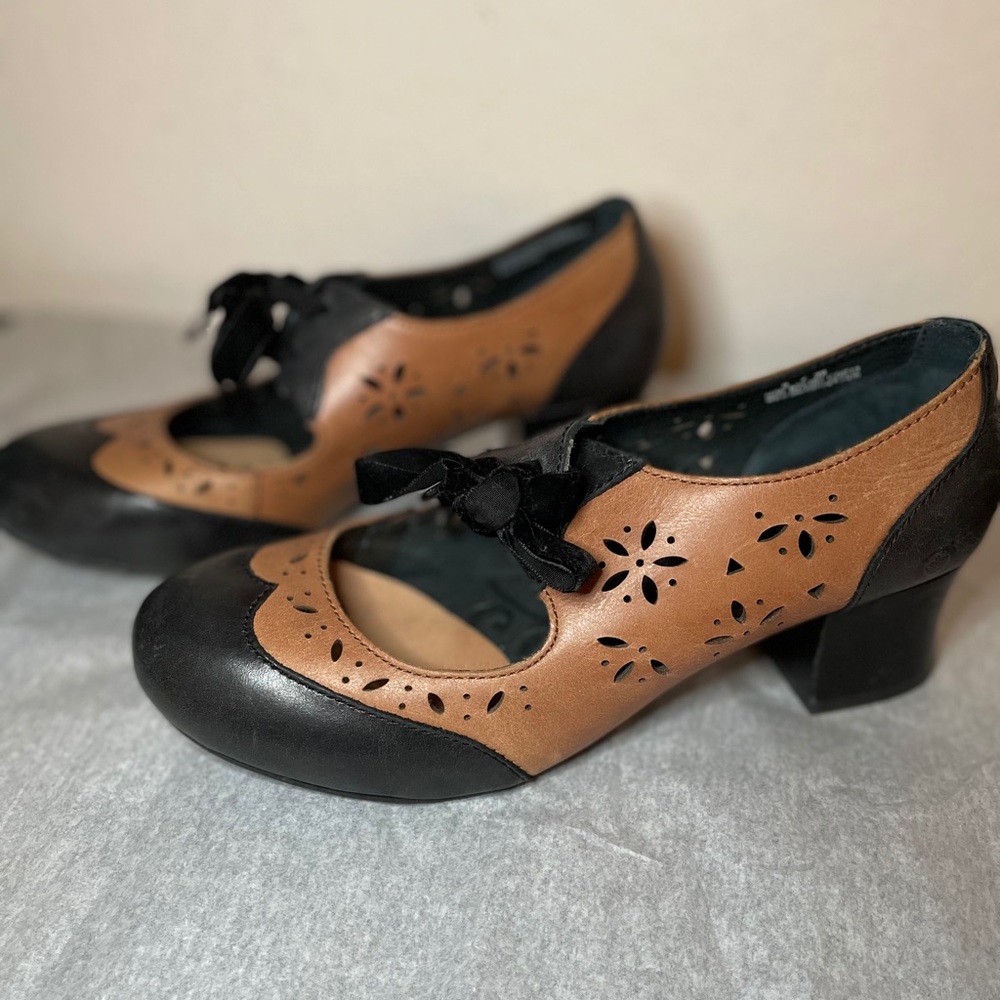 Brown and black leather 2in heel MaryJane Oxford 8